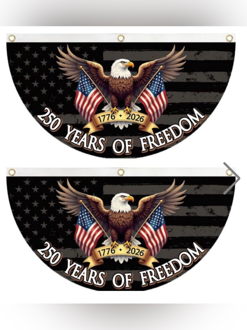 NWOT Two “250 Years of Freedom” American Eagle Bunting Flag with 3 Gold Grommets